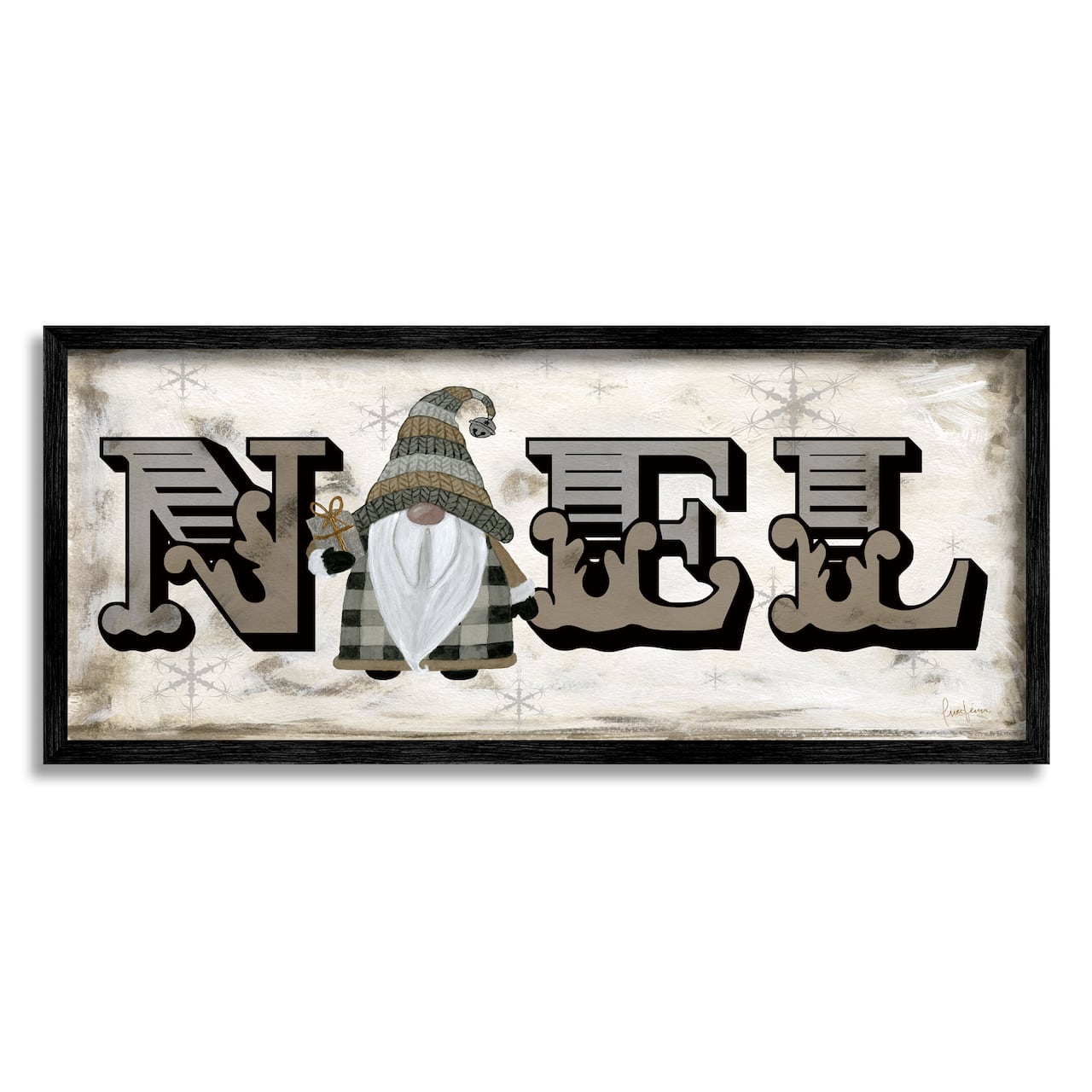 Stupell Industries Vintage Gnome Noel Phrase Framed Giclee Art